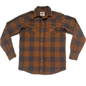 Ariat Boys XL Brown Gray Retro Fit Plaid Button Down Shirt Pearl Snap Western‎